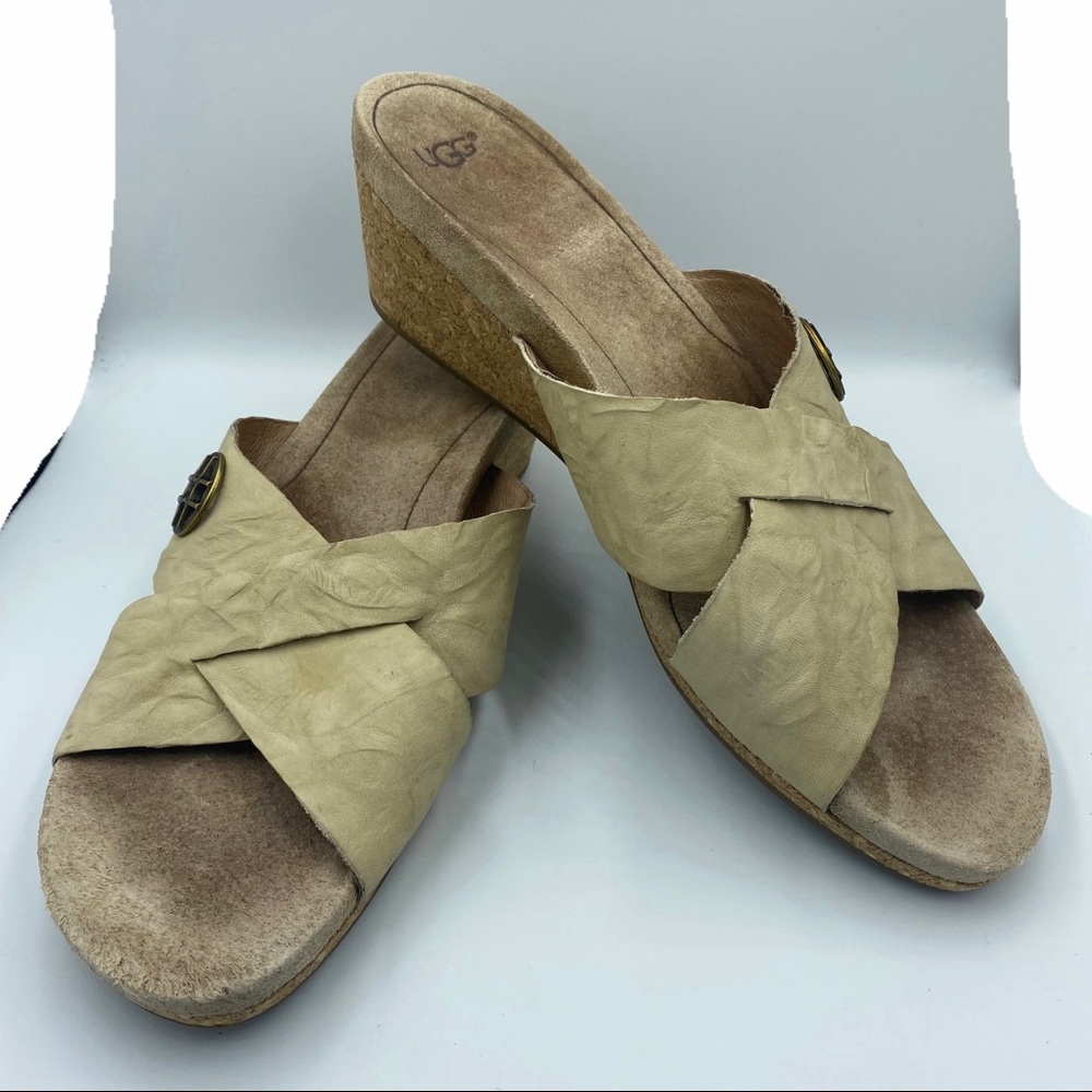 UGG Lyra Leather sandals cork wedge size 9.5
